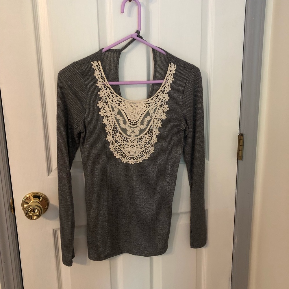 Gray top with lace bib